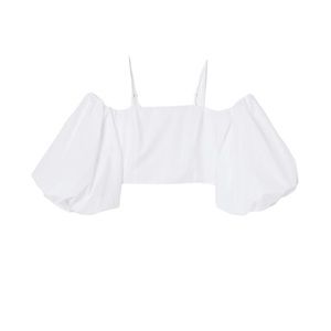 H&M White Poplin Cropped Puff Sleeve Top XS